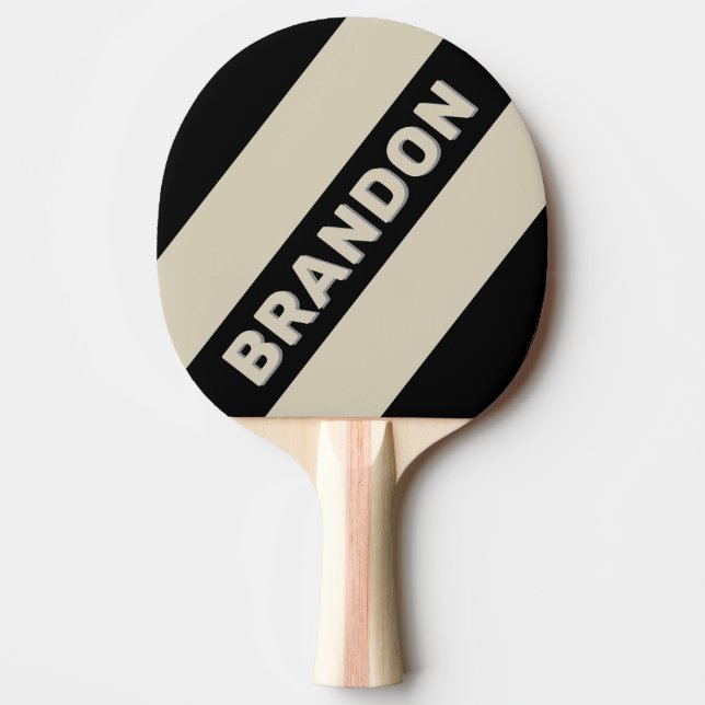 Retro Alabaster Three Bold Stripes with Name Ping Pong Paddle (Front)