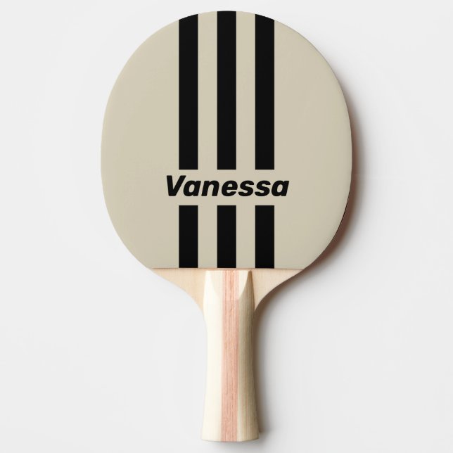 Retro Alabaster Three Pin Stripes with Name Ping Pong Paddle (Front)