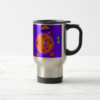 retro alarm clock on a travel mug