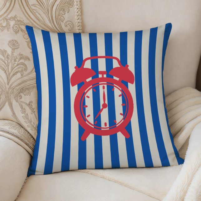Retro Alarm Clock on Blue Stripes, Accent Pillow,  Throw Pillow (Creator Uploaded)