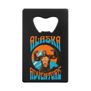 Retro Alaska Sasquatch Mountain Adventure Credit Card Bottle Opener
