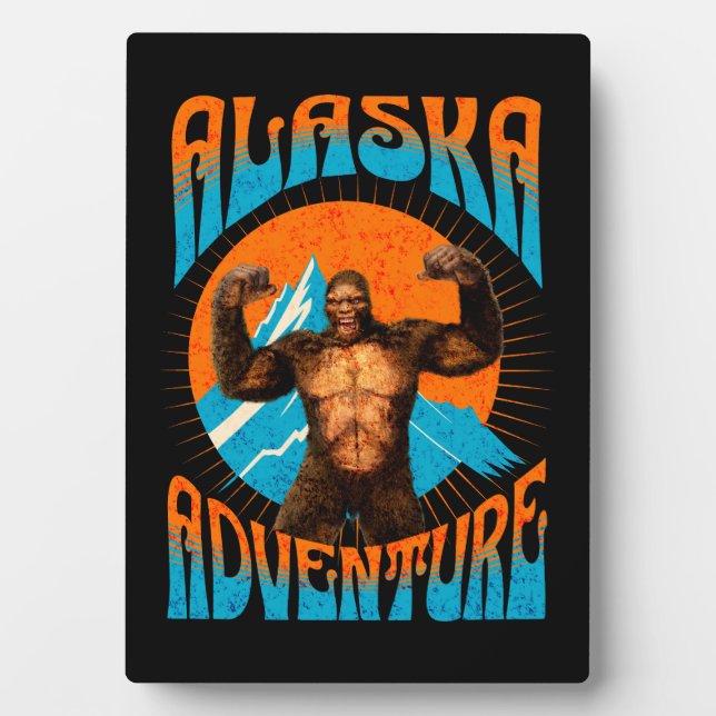 Retro Alaska Sasquatch Mountain Adventure Plaque (Front)