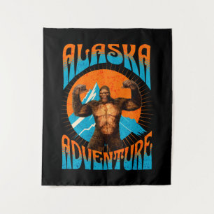 Retro Alaska Sasquatch Mountain Adventure Tapestry