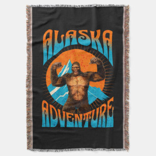 Retro Alaska Sasquatch Mountain Adventure Throw Blanket
