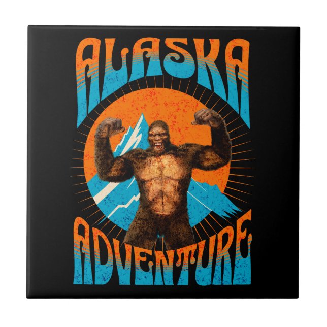 Retro Alaska Sasquatch Mountain Adventure Tile (Front)