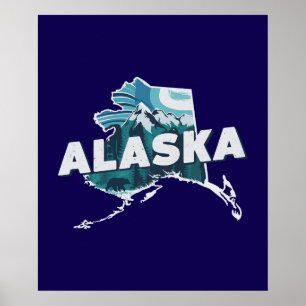 Retro Alaska Scenic Silhouette Poster