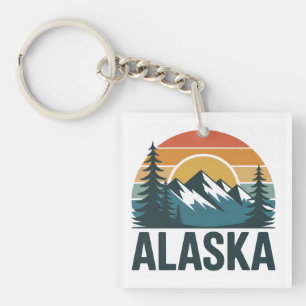 Retro Alaska Sunset Adventure  Keychain