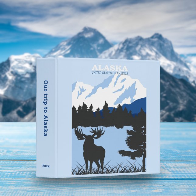 Retro Alaskan Moose Travel Poster Scrapbook Blue Binder (Creator Uploaded)