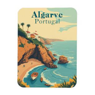 Retro Algarve Portugal Souvenir Sunny Beach Scene Magnet