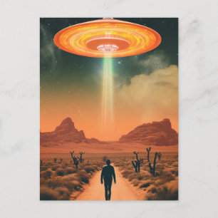 Retro Alien Abduction From the Desert Postcard