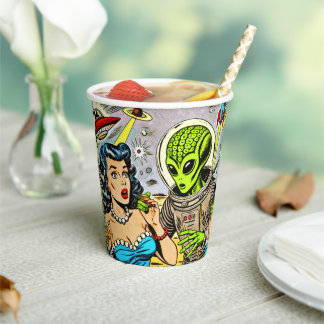 Retro Alien Science Fiction Comics Paper Cups