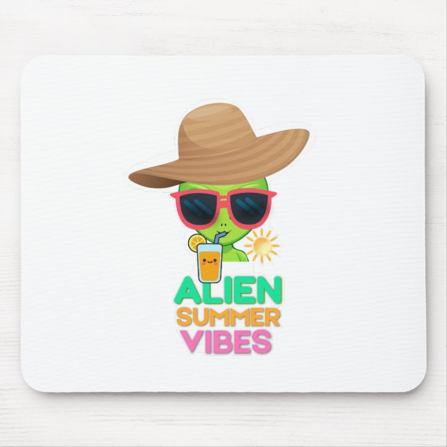 Retro Alien Summer Beach Vibes Mouse Pad (Front)
