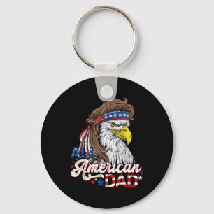 Retro All American Dad 4th Of July Shirt Daddy Eag Keychain