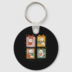 Retro All Booked For Christmas Frame Cute Ghost Re Keychain
