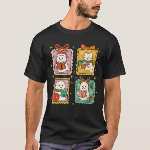 Retro All Booked For Christmas Frame Cute Ghost Re T-Shirt