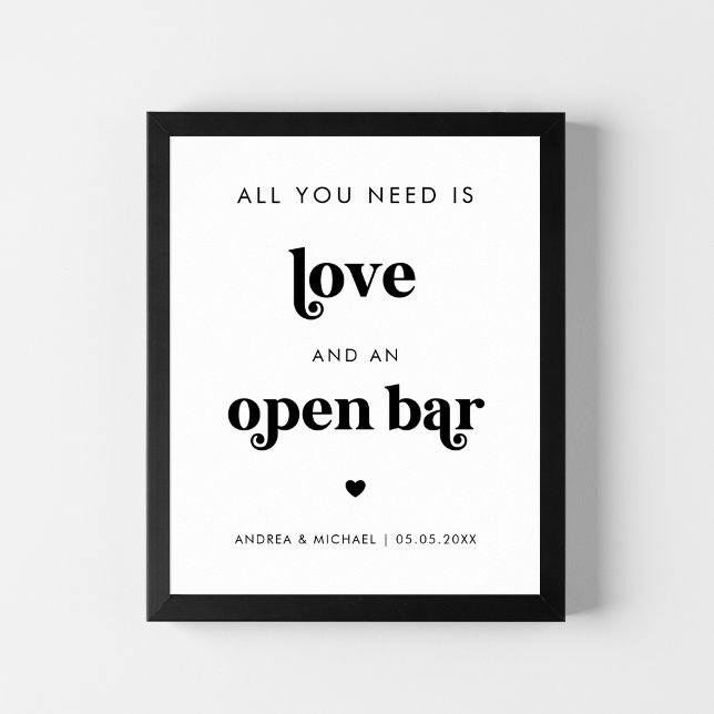 Retro All You Need is Love Open Bar Wedding Sign (Creator Uploaded)