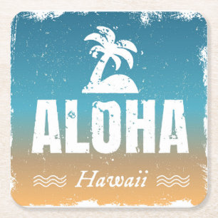 Retro Aloha Hawaii Square Paper Coaster