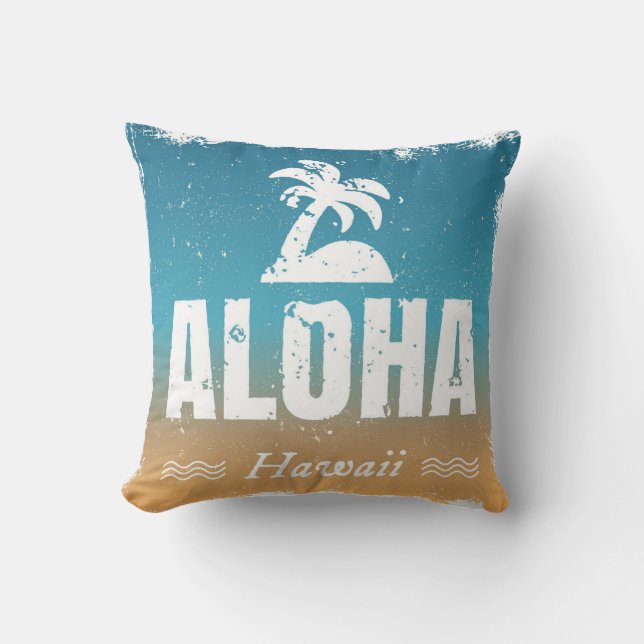 Retro Aloha Hawaii Throw Pillow (Front)