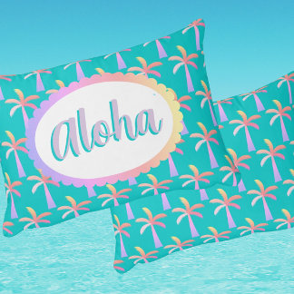 Retro Aloha Personalized Pastel Palms Accent Pillow