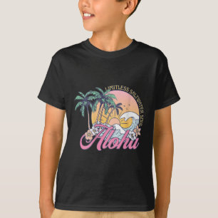 Retro Aloha Sunset Palm Trees Tropical Flowers Sur T-Shirt