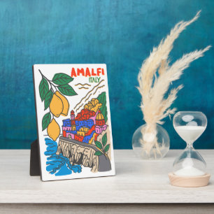 Retro Amalfi Italy Mediterranean Art Handdrawn Plaque