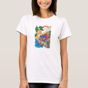Retro Amalfi Italy Mediterranean Art Handdrawn T-Shirt