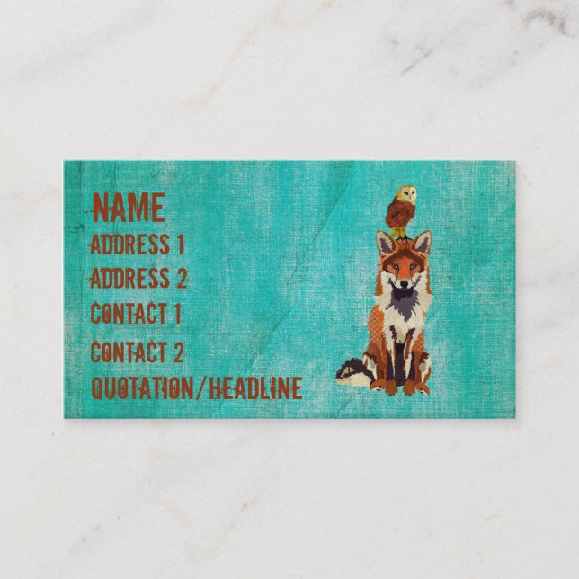 Retro Amber Fox & Owl  Business Card (Front)