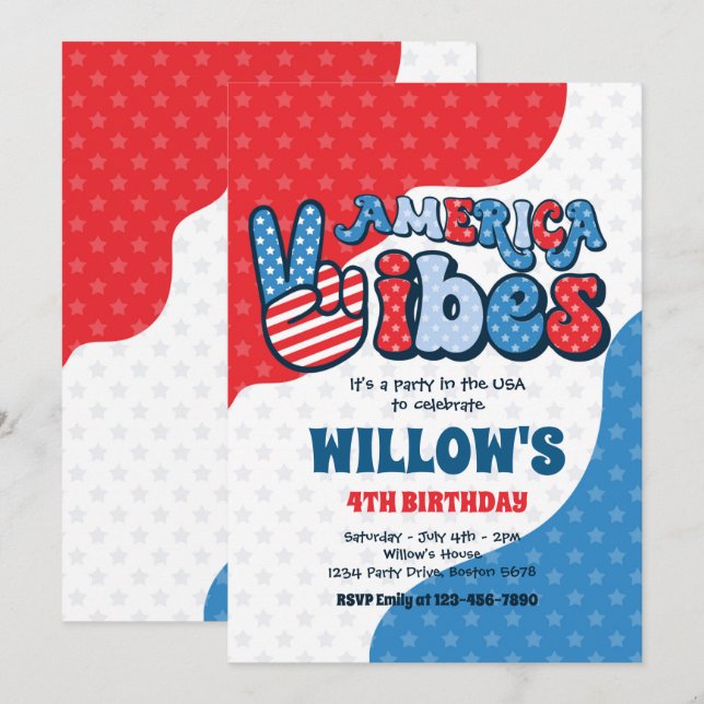 Retro America Vibes 4th Of July Birthday Party Invitation (Front/Back)