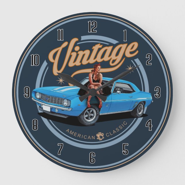 Retro American Classic Muscle Car Large Clock (Front)