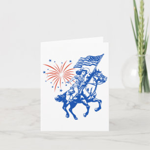 Retro American Cowgirl Horse 4th Of July Usa Flag  Card