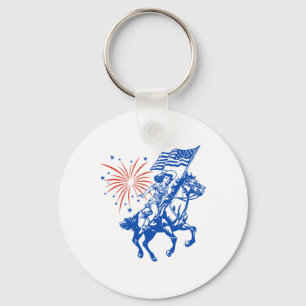 Retro American Cowgirl Horse 4th Of July Usa Flag  Keychain