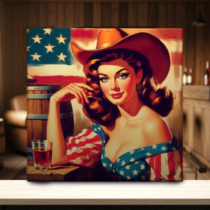 Retro American Cowgirl Pinup Tile