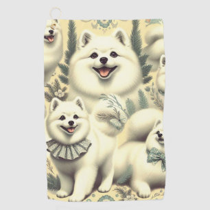 Retro American Eskimo Illustration Golf Towel