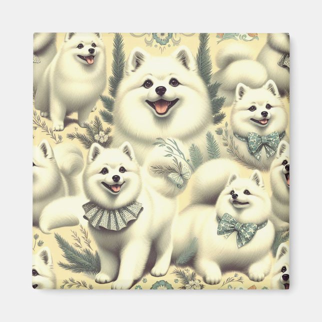 Retro American Eskimo Illustration Magnet (Front)