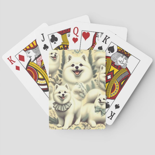 Retro American Eskimo Illustration Playing Cards (Back)