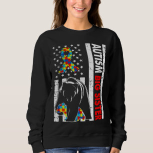 Retro American Flag Autism Big Sister Bear Awarene Sweatshirt