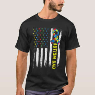 Retro American Flag Autism Dad Awareness Autistic T-Shirt