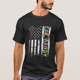 Retro American Flag Autism Daddy Awareness Autisti T-Shirt