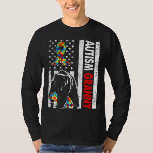 Retro American Flag Autism Granny Bear Awareness F T-Shirt