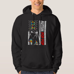 Retro American Flag Autism Pop Pop Bear Awareness Hoodie