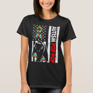 Retro American Flag Autism Pop Pop Bear Awareness T-Shirt