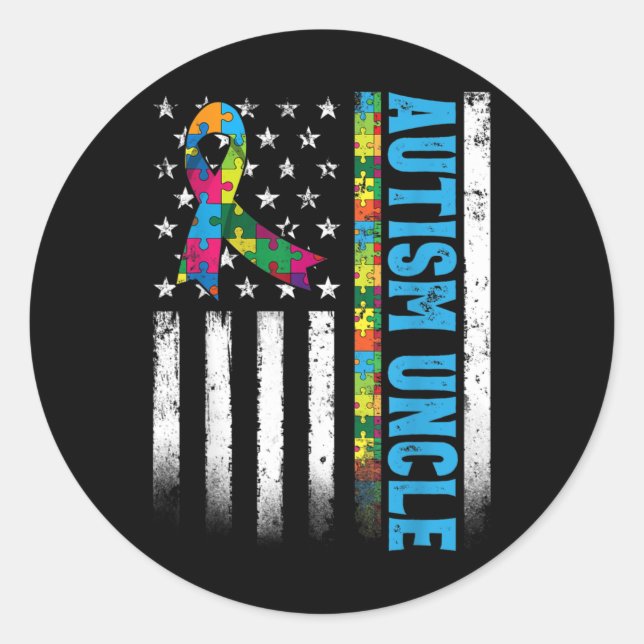 Retro American Flag Autism Uncle Awareness Classic Round Sticker (Front)