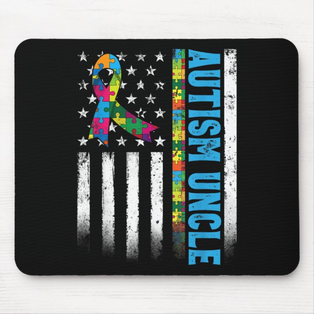 Retro American Flag Autism Uncle Awareness Mouse Pad (Front)