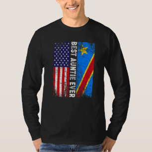 Retro American Flag Congo Flag Best Auntie Ever Fa T-Shirt