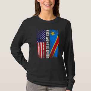 Retro American Flag Congo Flag Best Auntie Ever Fa T-Shirt