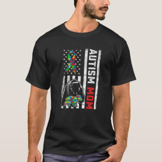Retro American Flag Flag Autism Mom Bear Awareness T-Shirt