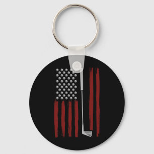 Retro American Flag Golf Golfer Funny Golf Club Go Keychain