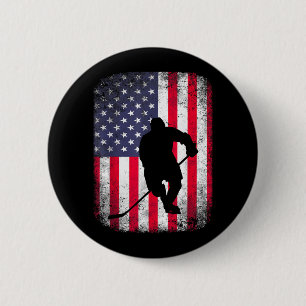 Retro American Flag Ice Hockey Sticks Player 4th 2 Inch Round Button