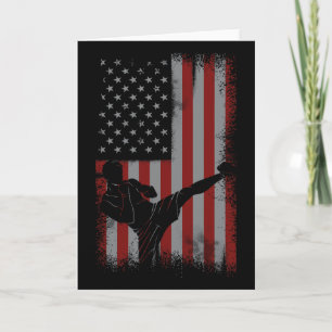 Retro American Flag Kickboxing Gift For Kick Boxer Card