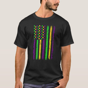Retro American Flag Mardi Gras Funny US Mardi Gras T-Shirt